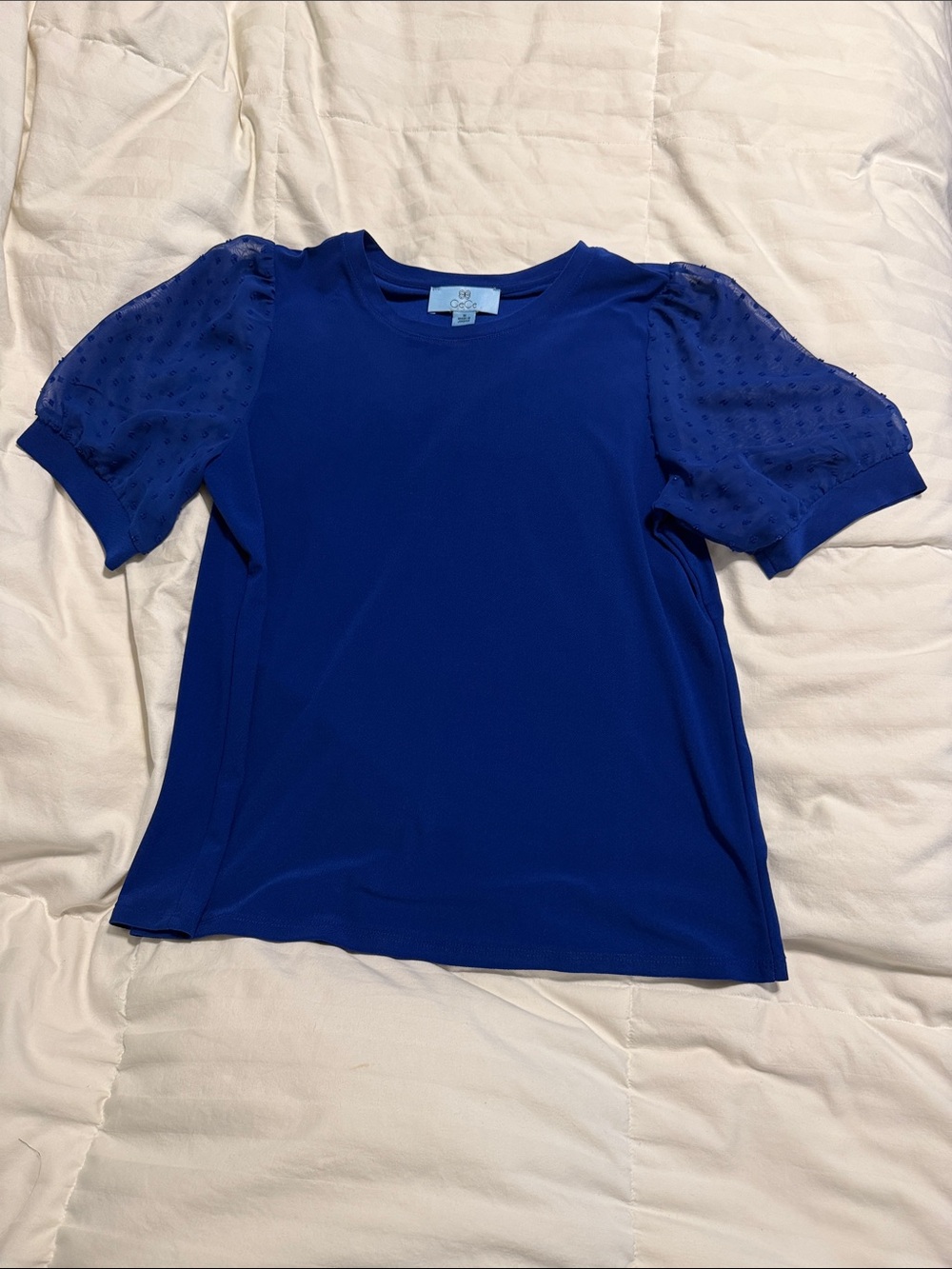 CeCe - Royal Blue Short Sleeve Puff-Sleeve Blouse - Medium
